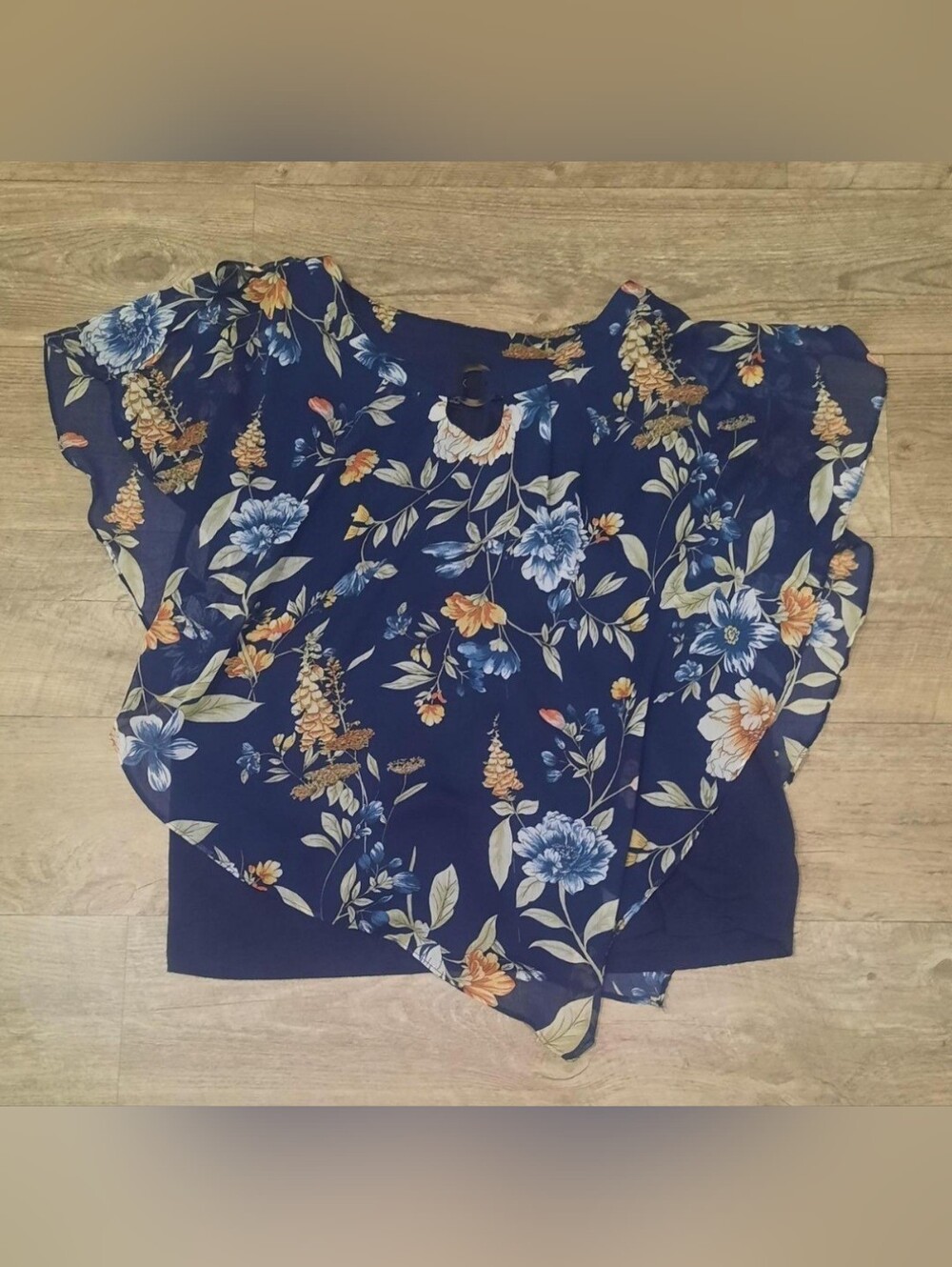 Alyx Navy Floral Flutter Sleeve Blouse